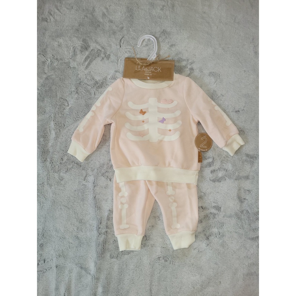 Lila & Jack Baby Girl 6-9 Months Pink Skeleton Sweatshirt Jogger Pants Outfit